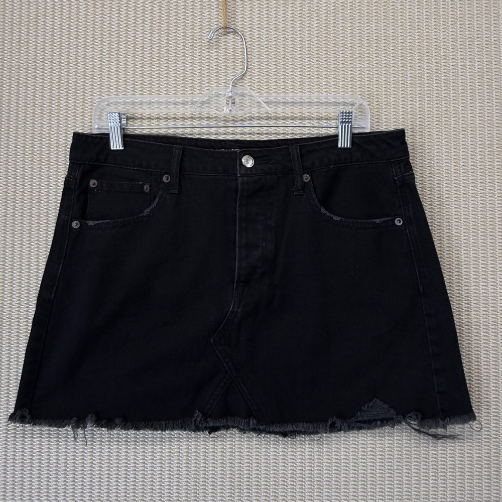 American Eagle Outfitters Black Frayed Denim Mini Skirt Size 12
